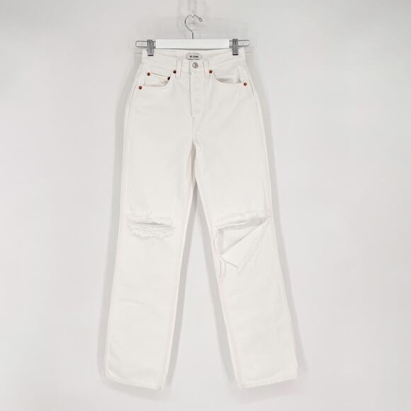 RE/DONE 90s High Rise Loose Jeans Size 24 White Distressed Ripped Denim - Picture 2 of 9